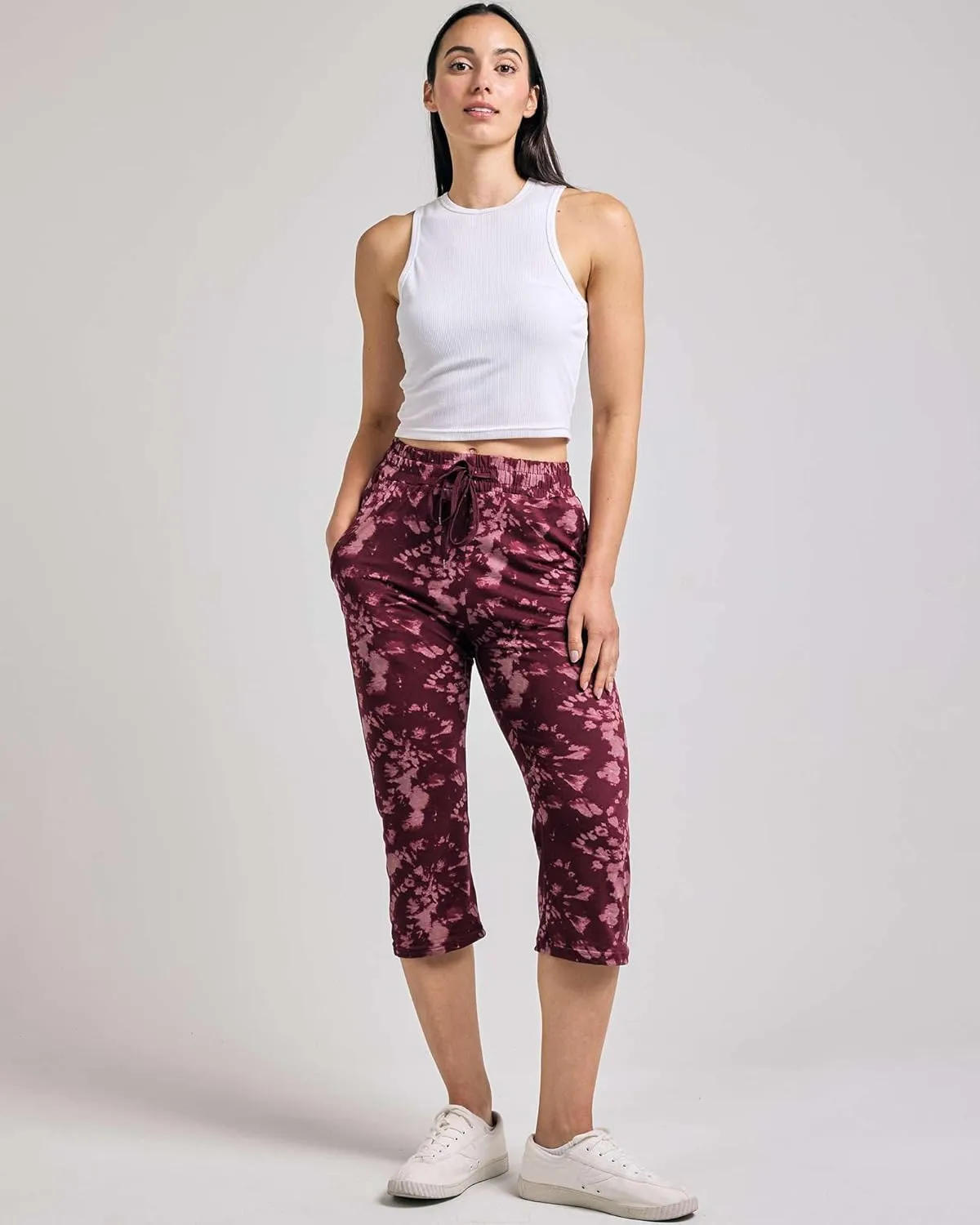 Real Essentials 3-Pack: Women's Capri Open Bottom Soft Sweatpants with Drawstring (Available in Plus Size)