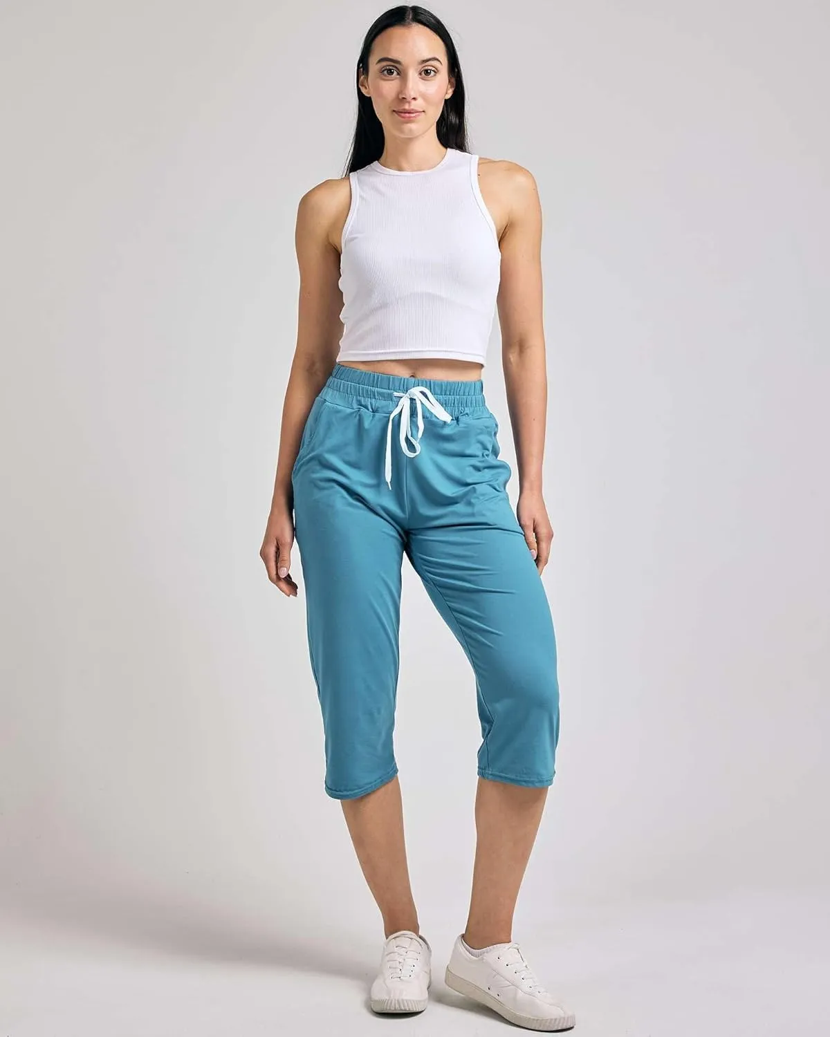 Real Essentials 3-Pack: Women's Capri Open Bottom Soft Sweatpants with Drawstring (Available in Plus Size)