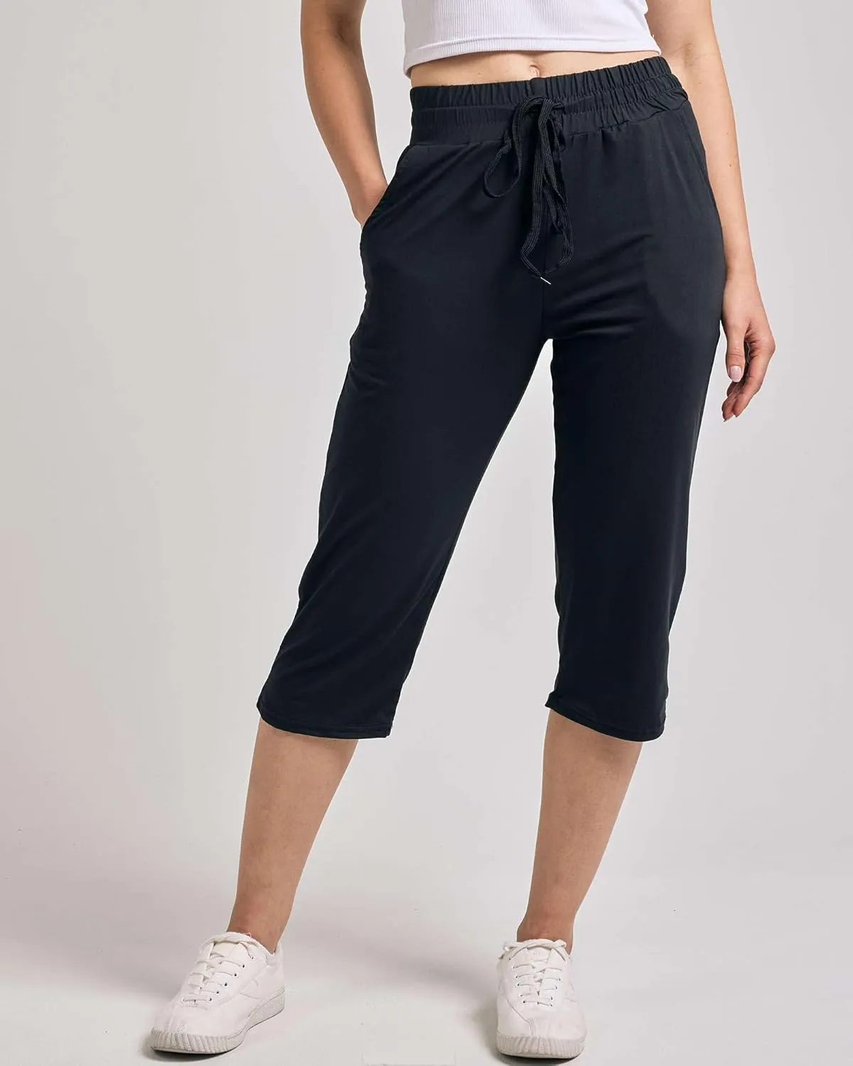 Real Essentials 3-Pack: Women's Capri Open Bottom Soft Sweatpants with Drawstring (Available in Plus Size)