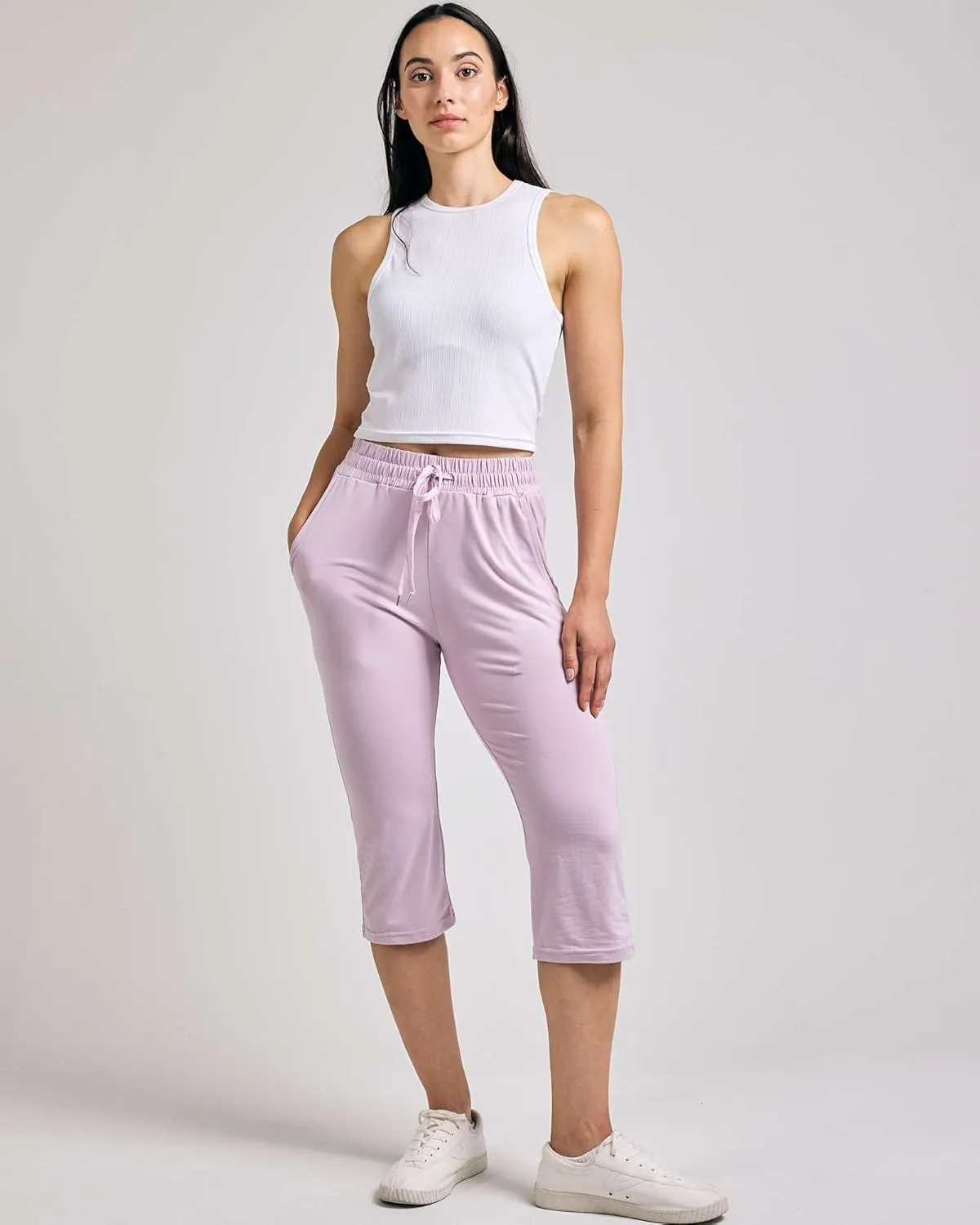 Real Essentials 3-Pack: Women's Capri Open Bottom Soft Sweatpants with Drawstring (Available in Plus Size)