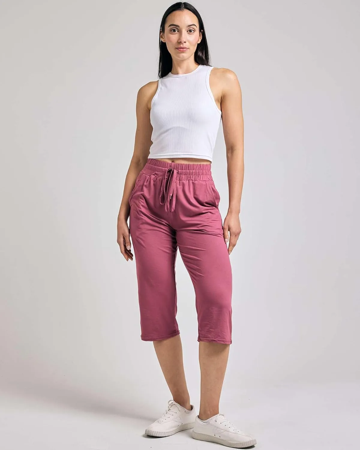 Real Essentials 3-Pack: Women's Capri Open Bottom Soft Sweatpants with Drawstring (Available in Plus Size)