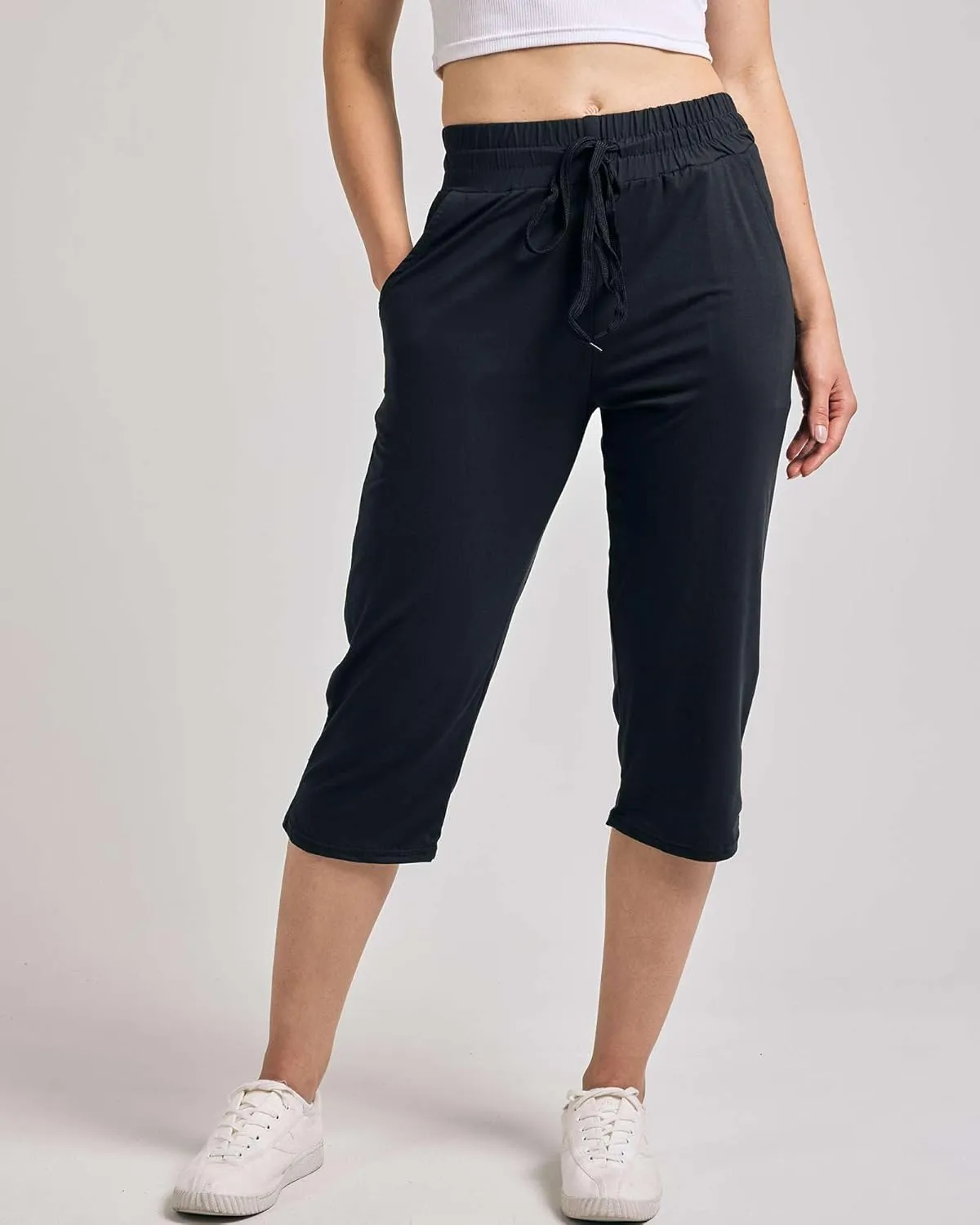 Real Essentials 3-Pack: Women's Capri Open Bottom Soft Sweatpants with Drawstring (Available in Plus Size)