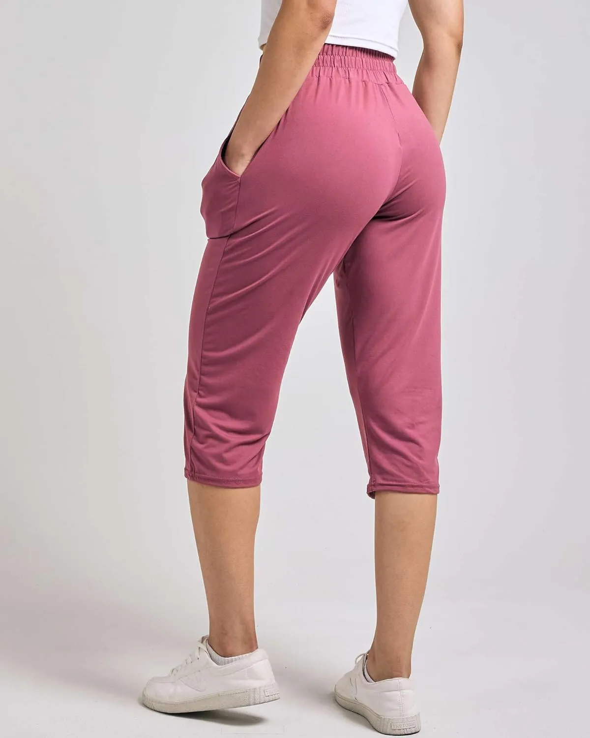 Real Essentials 3-Pack: Women's Capri Open Bottom Soft Sweatpants with Drawstring (Available in Plus Size)