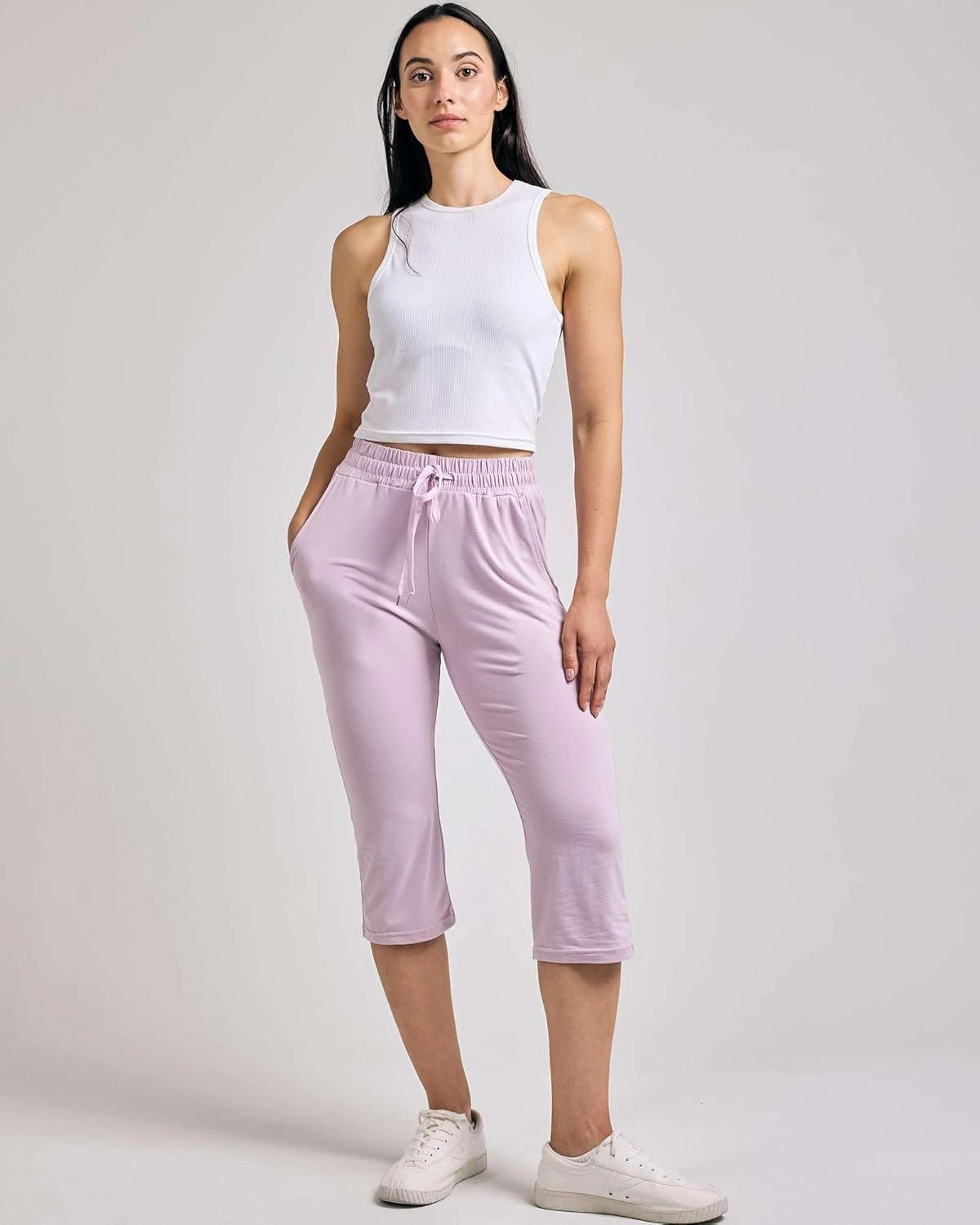 Real Essentials 3-Pack: Women's Capri Open Bottom Soft Sweatpants with Drawstring (Available in Plus Size)