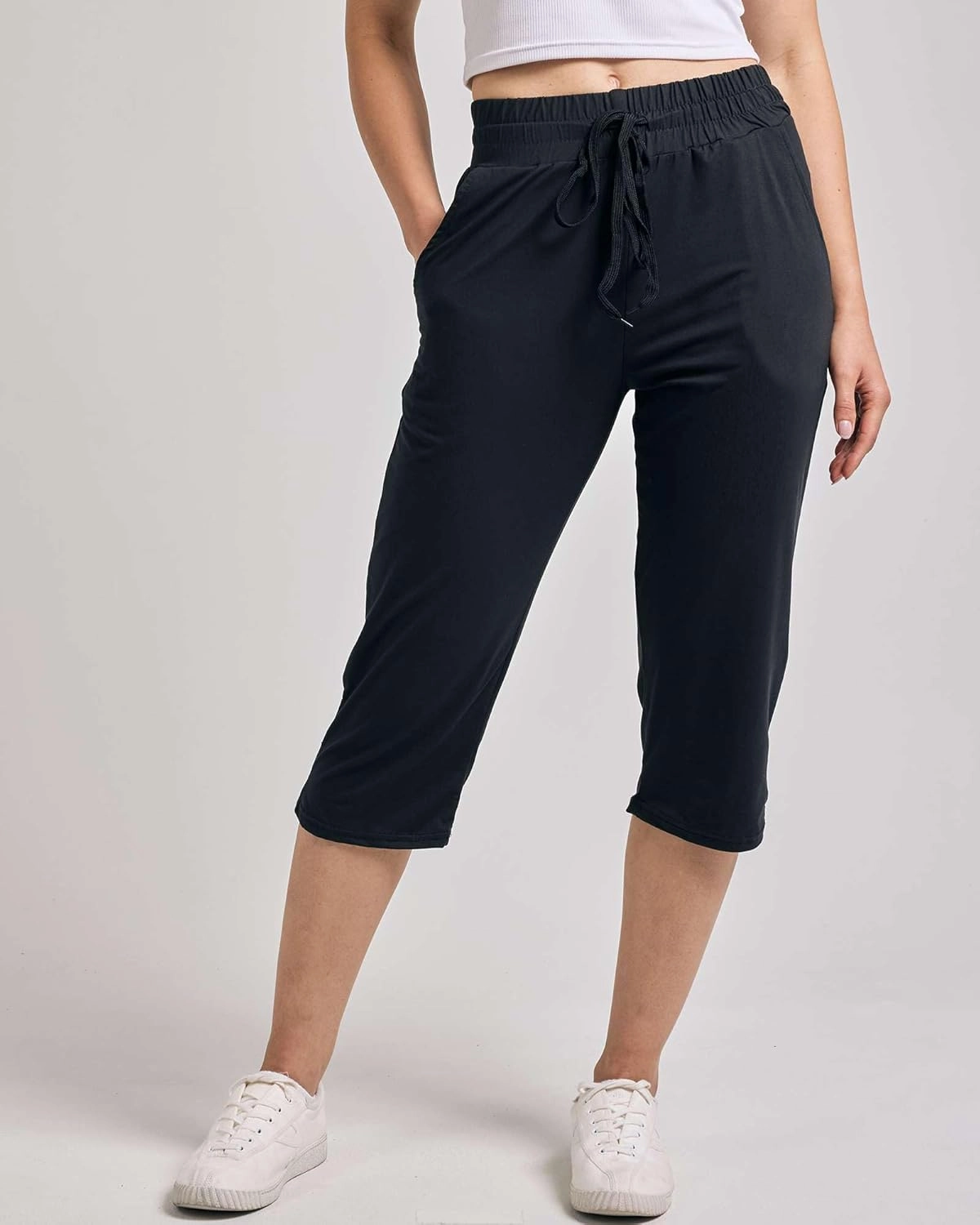 Real Essentials 3-Pack: Women's Capri Open Bottom Soft Sweatpants with Drawstring (Available in Plus Size)