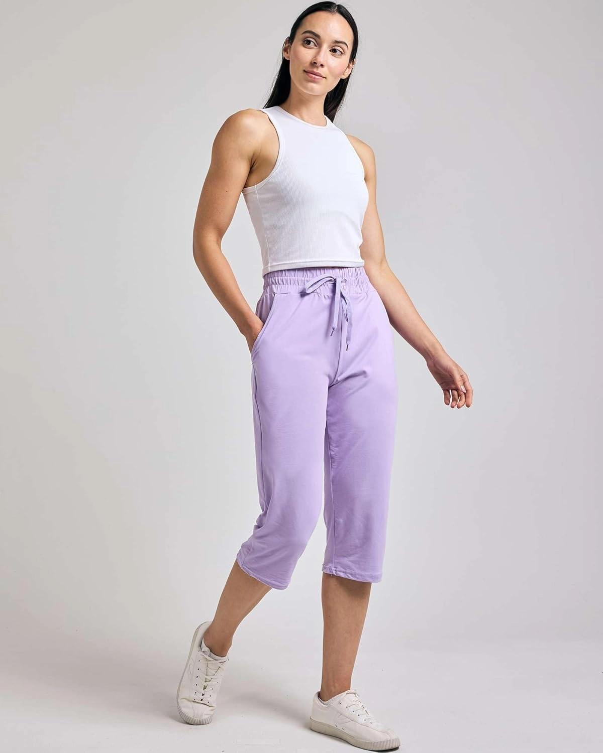 Real Essentials 3-Pack: Women's Capri Open Bottom Soft Sweatpants with Drawstring (Available in Plus Size)