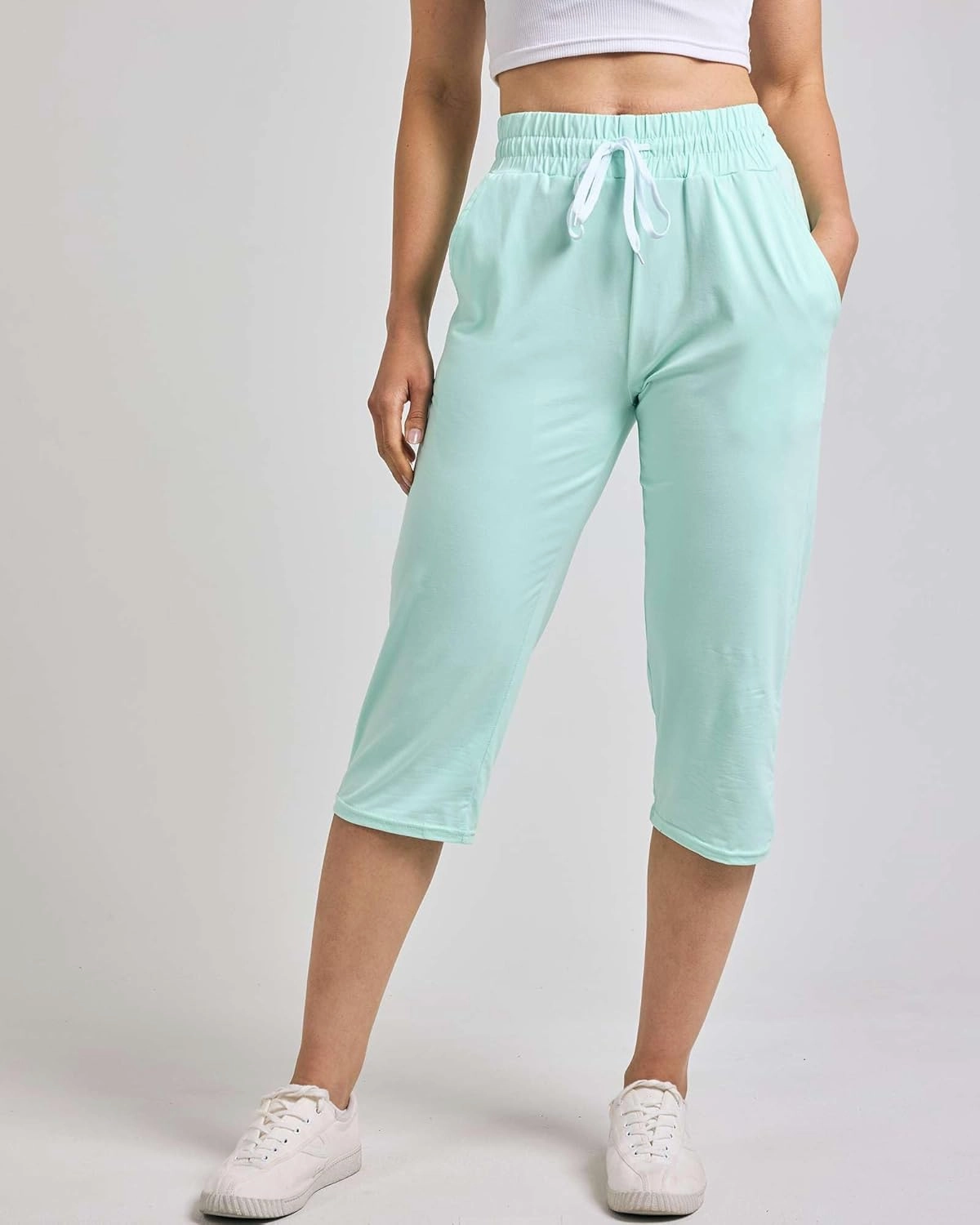 Real Essentials 3-Pack: Women's Capri Open Bottom Soft Sweatpants with Drawstring (Available in Plus Size)