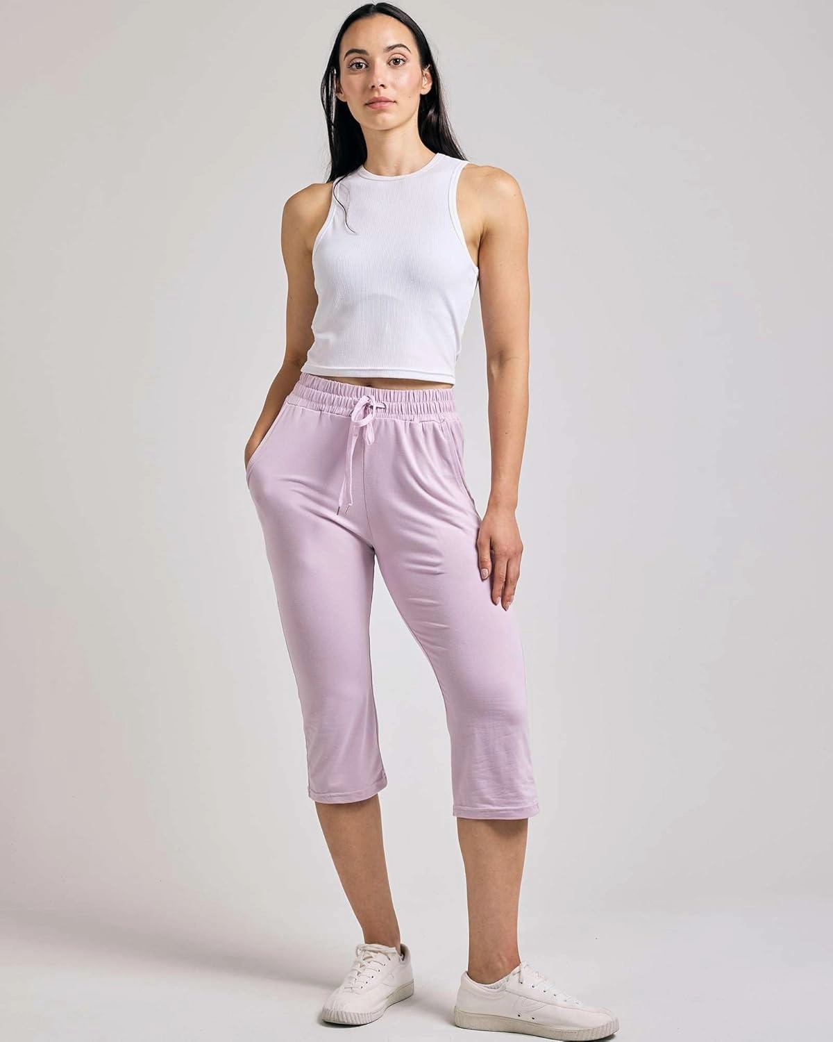 Real Essentials 3-Pack: Women's Capri Open Bottom Soft Sweatpants with Drawstring (Available in Plus Size)