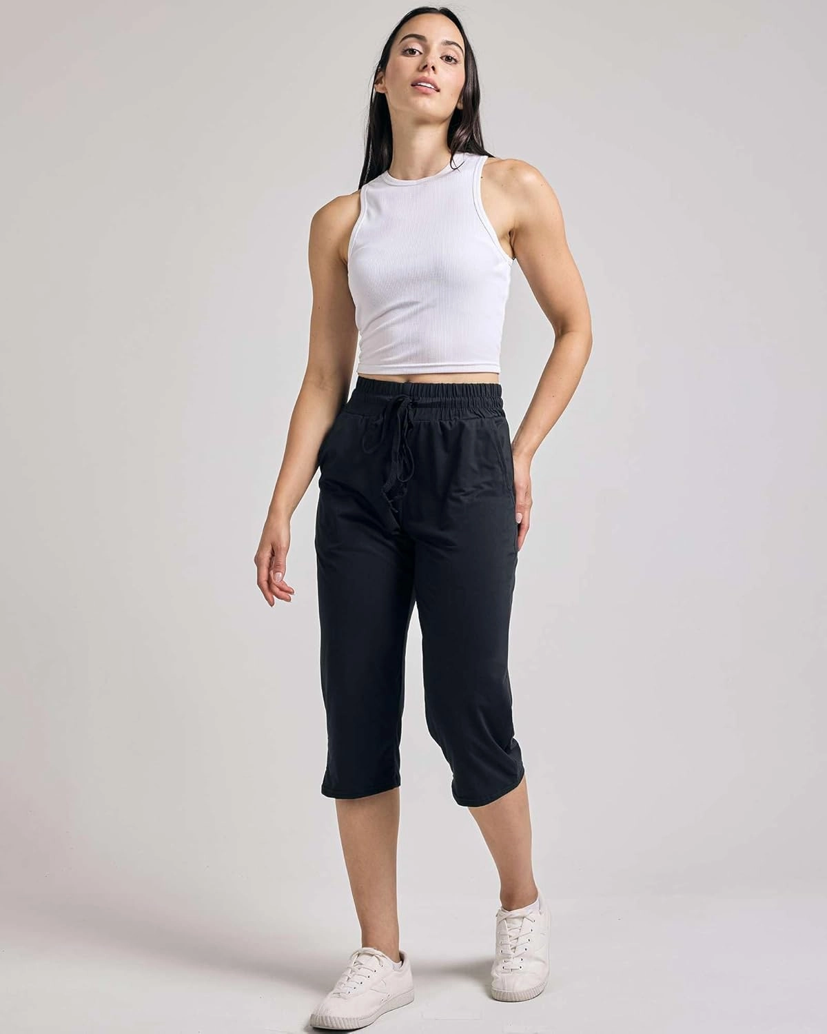 Real Essentials 3-Pack: Women's Capri Open Bottom Soft Sweatpants with Drawstring (Available in Plus Size)