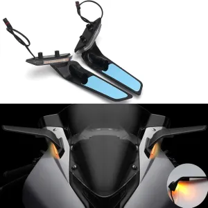 Rearview Mirrors with LED Turn Signal Light for BMW S1000RR 2019-2024, Motorcycle 360° Adjustable Rotating Side View Mirror with Signals Light Wing Mirror Accessories for BMW s1000rr