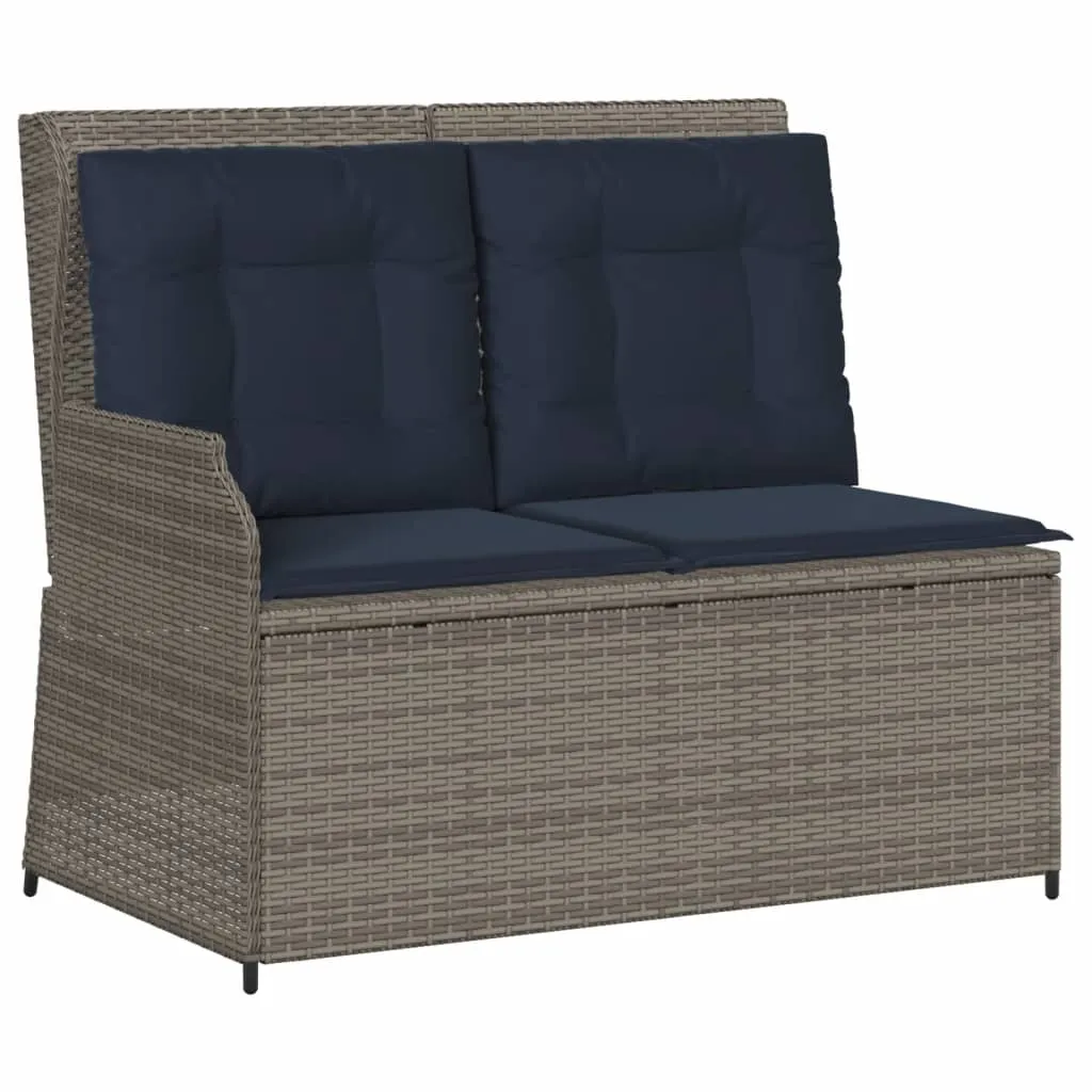 Reclining Patio Bench with Cushions Gray Poly Rattan