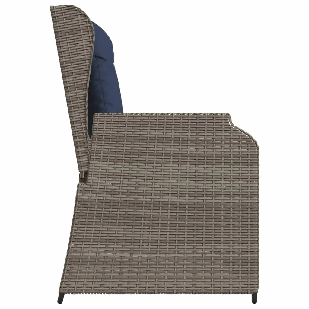 Reclining Patio Bench with Cushions Gray Poly Rattan