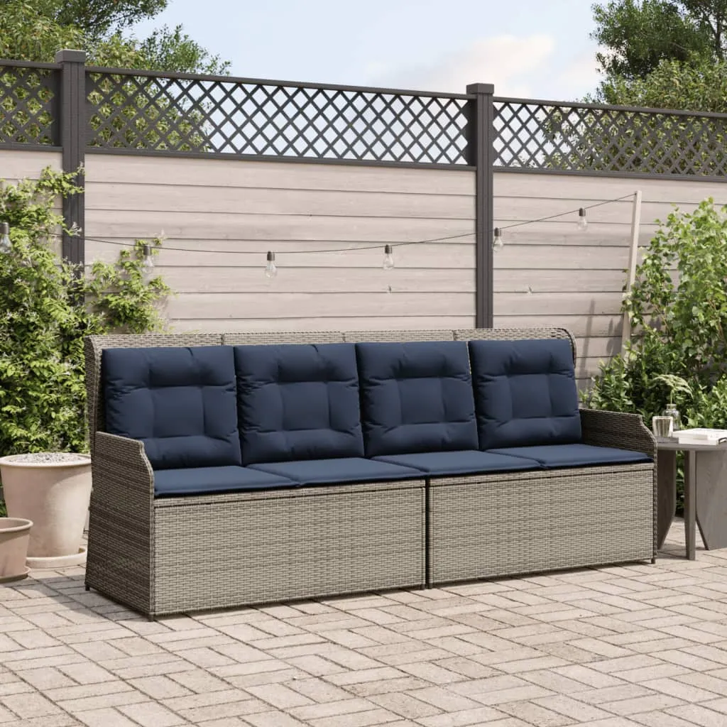 Reclining Patio Bench with Cushions Gray Poly Rattan