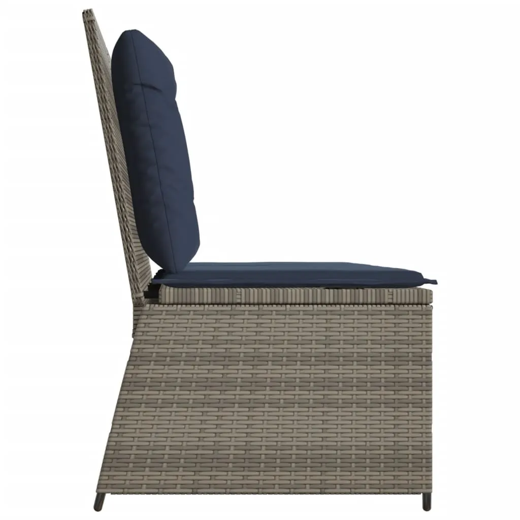 Reclining Patio Bench with Cushions Gray Poly Rattan