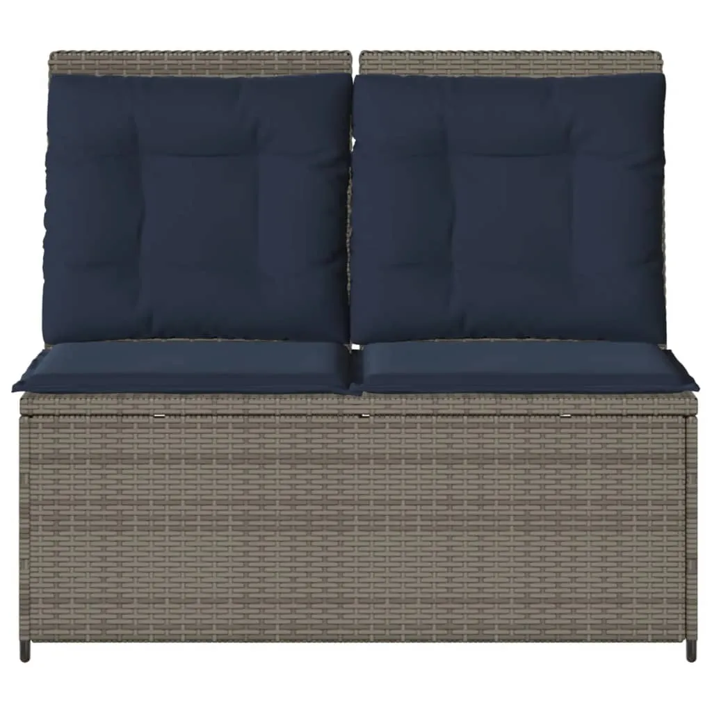 Reclining Patio Bench with Cushions Gray Poly Rattan