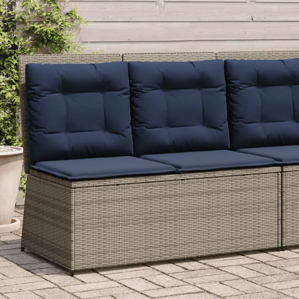 Reclining Patio Bench with Cushions Gray Poly Rattan