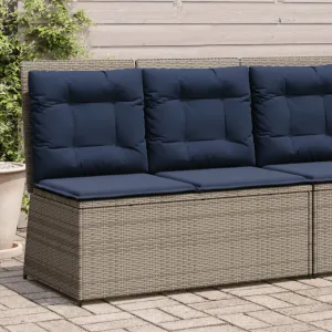 Reclining Patio Bench with Cushions Gray Poly Rattan