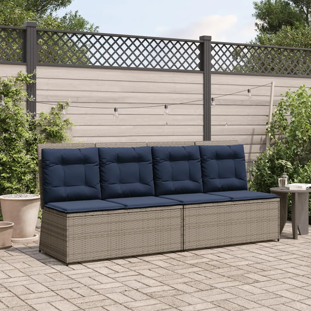 Reclining Patio Bench with Cushions Gray Poly Rattan
