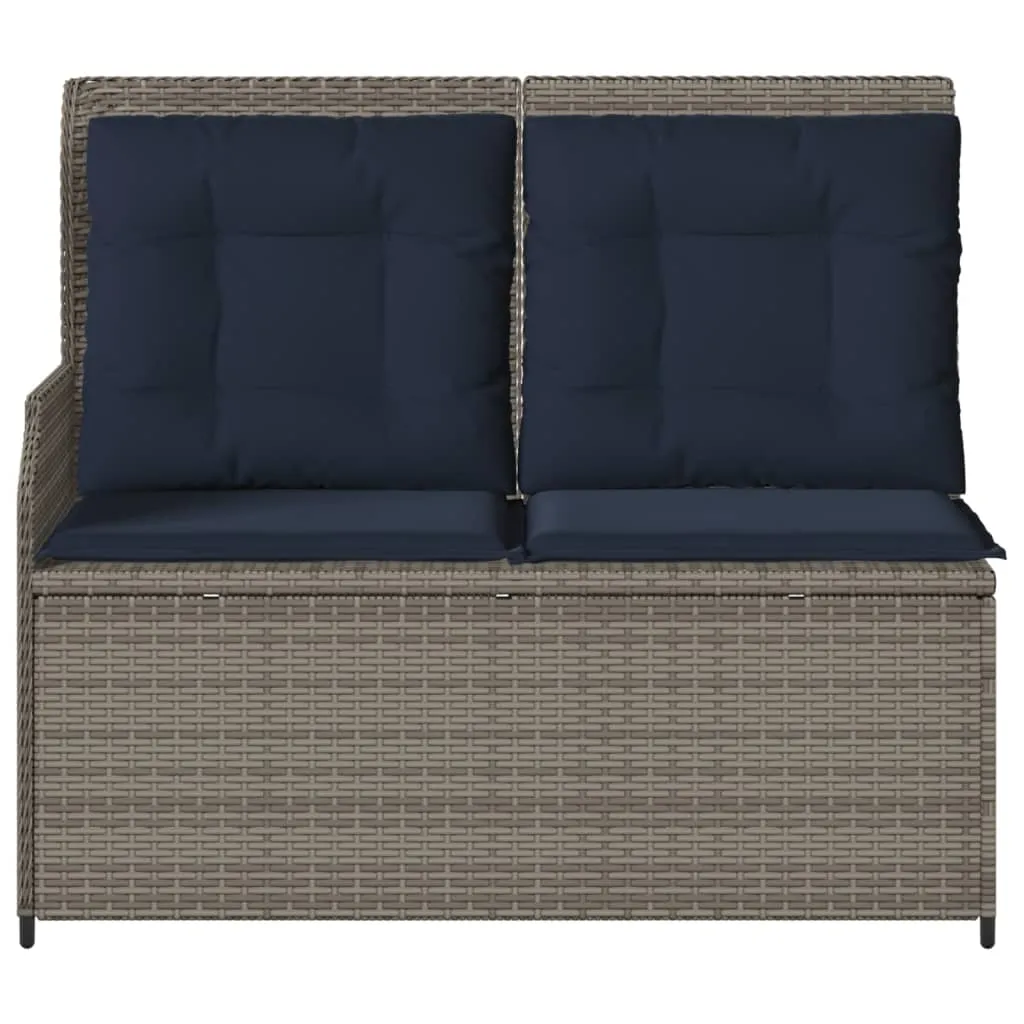 Reclining Patio Bench with Cushions Gray Poly Rattan