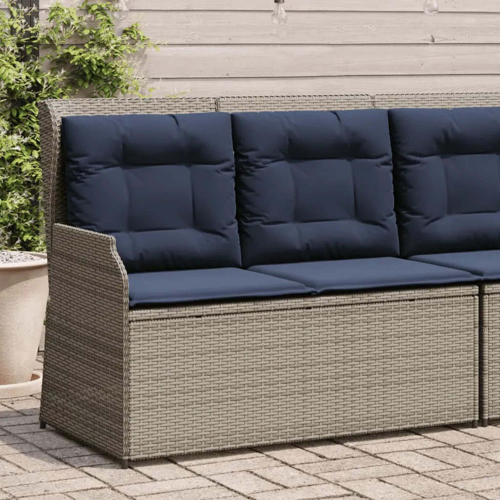 Reclining Patio Bench with Cushions Gray Poly Rattan