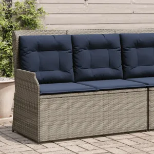 Reclining Patio Bench with Cushions Gray Poly Rattan