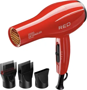 Red by Kiss 2000 Ceramic Hair Dryer, Professional Salon Blow Dryer 3 Attachments Included, 2 Detangler Piks, 1 Air Concentrator, Lightweight