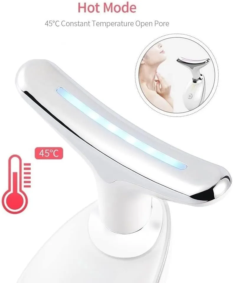 Red-Light-Therapy-for-Face-and-Neck, Facial and Neck Massager, 7 Color Skin Care Tool for Wrinkles, Double Chin (White)