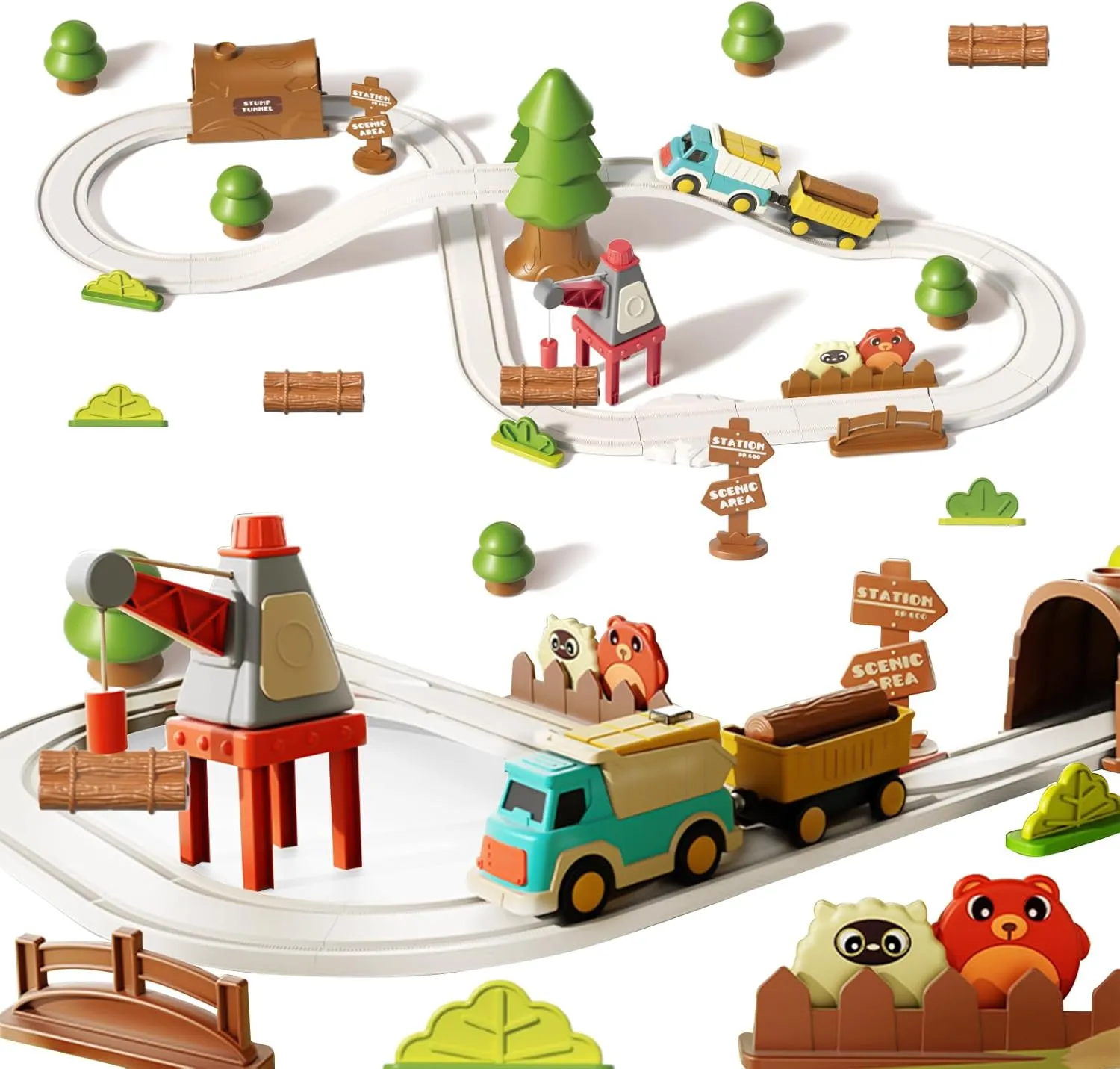 RedCrab Forest Train Set for Toddlers, 36PCS Train Toys with 2 Electric Trains Tree-Hole Lighting, Kids Train Set for Aged 3 4 5 6 7 8  Boys Girls Birthday Christmas Children's Day Gift
