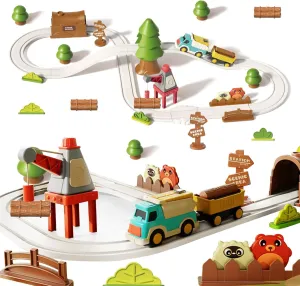 RedCrab Forest Train Set for Toddlers, 36PCS Train Toys with 2 Electric Trains Tree-Hole Lighting, Kids Train Set for Aged 3 4 5 6 7 8  Boys Girls Birthday Christmas Children's Day Gift