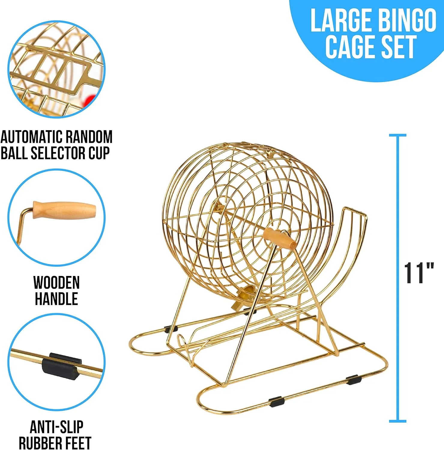 Regal Bingo Professional Bingo Game Set with 11" Wheel Cage, 75 Bingo Balls, Master Board, 18 Bingo Cards & 25 Jumbo Reusable Cards, and Colorful Chips - Bingo Games for Adults Large Group - Gold