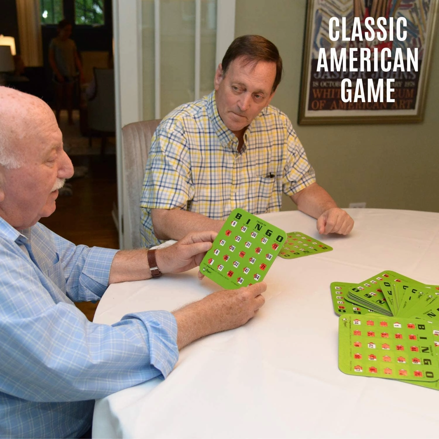 Regal Bingo 50 Bingo Cards with Sliding Windows, Bingo Calling Cards Deck & Master Board Bulk Kit - Reusable Large Print Bingo Game Set for Adults & Seniors Large Group - (Jumbo, Green)