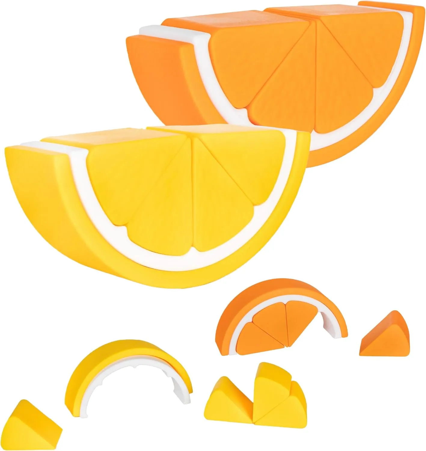 ReLIVE Citrus Stackers - Lemon & Orange - Building Blocks for Babies & Toddlers - BPA Free Soft Silicone - Easy to Clean - Baby Teether Toy - Educational Sorting & Stacking Montessori Toy