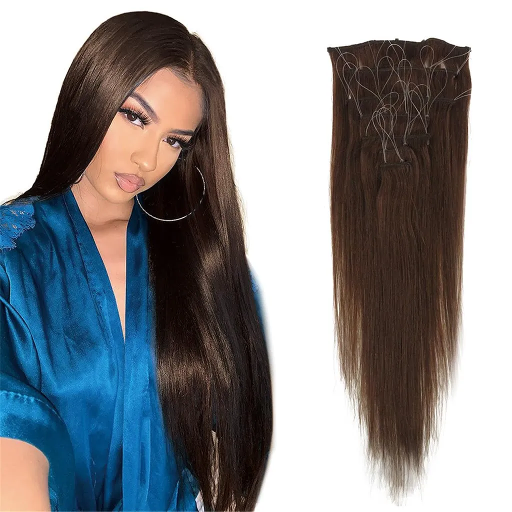 Remeehi 10"-16" One Step Weft Invisible Wire Hair Extensions Mirco Loop Human Hair Extensions Clip in Hair Extensions 7 Pieces Straight 60g for Thinning or Fine Hair 10 inch 1# Jet Black