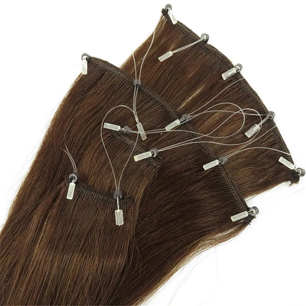 Remeehi 10"-16" One Step Weft Invisible Wire Hair Extensions Mirco Loop Human Hair Extensions Clip in Hair Extensions 7 Pieces Straight 60g for Thinning or Fine Hair 10 inch 1# Jet Black