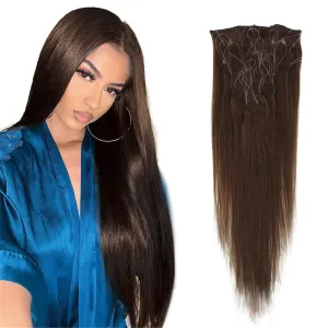 Remeehi 10"-16" One Step Weft Invisible Wire Hair Extensions Mirco Loop Human Hair Extensions Clip in Hair Extensions 7 Pieces Straight 60g for Thinning or Fine Hair 10 inch 2# Dark Brown