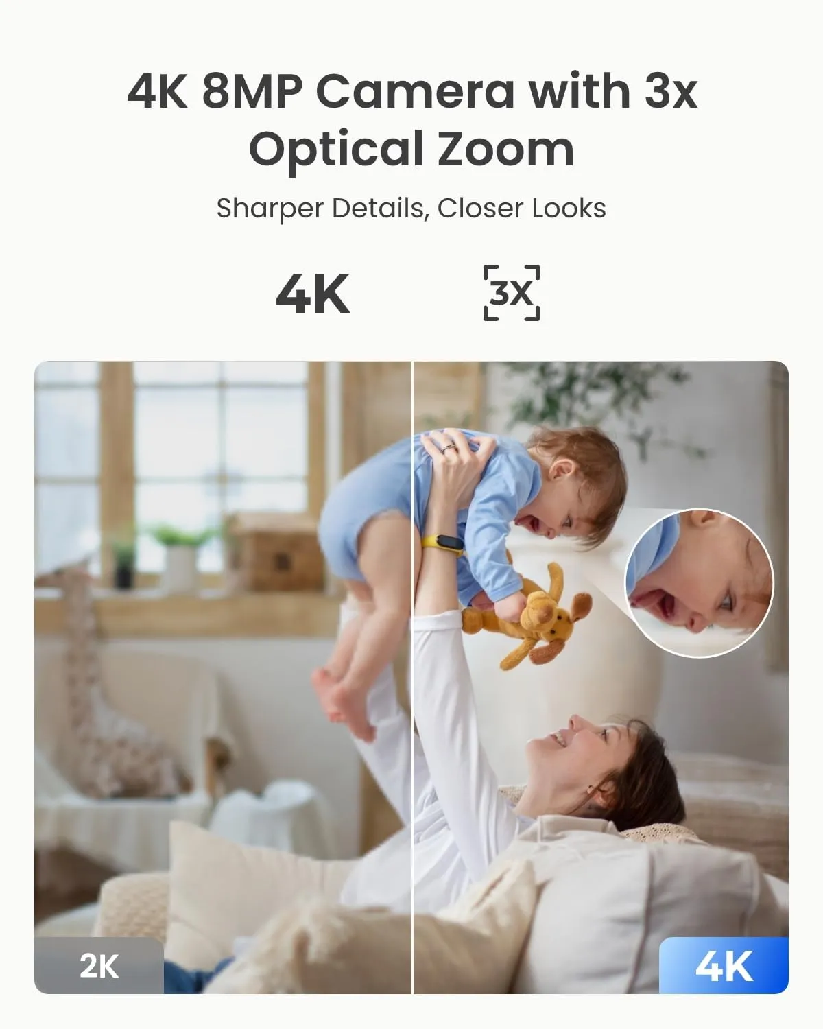 REOLINK Smart 4K UHD Pan & Tilt Dual-Band Wi-Fi 6 Indoor Security Camera with 3X Optical Zoom, Auto-Tracking, People/Pet Detection, Crying Sound Detection, Privacy Mode, and Bluetooth Setup, E1 Zoom