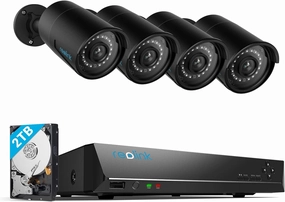 REOLINK 8CH 5MP PoE Security Camera System, 4pcs Wired PoE IP Cameras Outdoor with Person/Pet/Vehicle Detection, 4K 8CH NVR with 2TB HDD for 24-7 Recording, RLK8-410B4-5MP Black