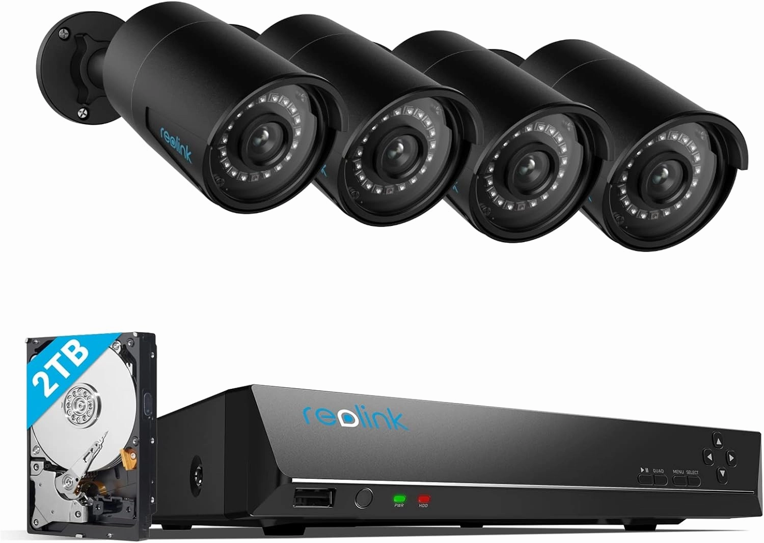REOLINK 8CH 5MP PoE Security Camera System, 4pcs Wired PoE IP Cameras Outdoor with Person/Pet/Vehicle Detection, 4K 8CH NVR with 2TB HDD for 24-7 Recording, RLK8-410B4-5MP Black