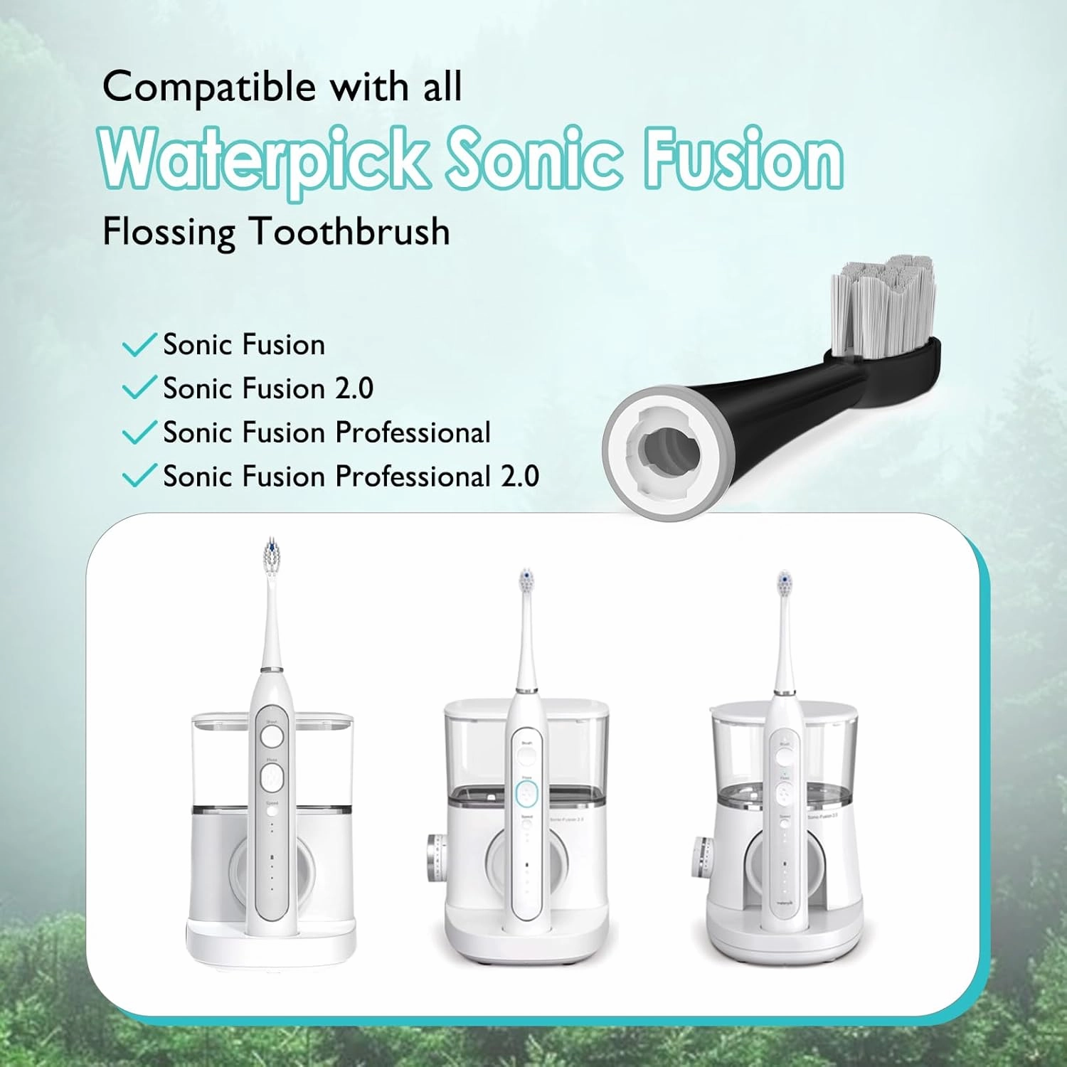 Replacement Heads for Waterpik Sonic Fusion 2.0, Extra-Large Size Flossing Toothbrush Head fit for Water pik SF-01 SF-02 SF-03 SF-04 (Black, 5 Count)