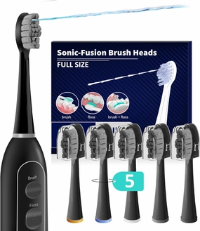 Replacement Heads for Waterpik Sonic Fusion 2.0, Extra-Large Size Flossing Toothbrush Head fit for Water pik SF-01 SF-02 SF-03 SF-04 (Black, 5 Count)