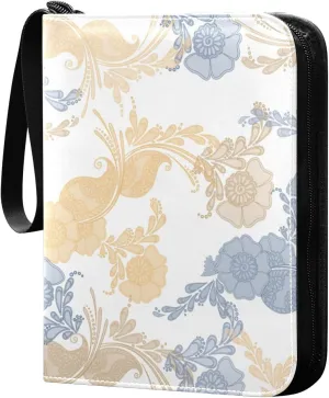 Retro Colorful Flowers Print Card Binder 4 Pocket, Fits 400 Cards,Trading Card Binder with Sleeves, Waterproof Sports Card Binder with Zip Collectible Trading Card Albums for Collectible Game Cards MT