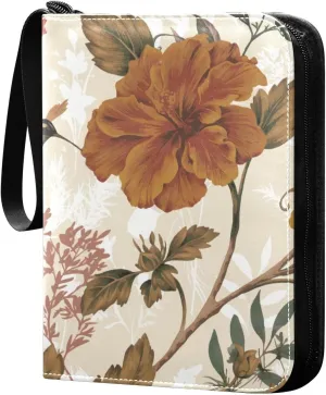 Retro-colorful Flowers Print Card Binder 4 Pocket, Fits 400 Cards,Trading Card Binder with Sleeves, Waterproof Sports Card Binder with Zip Collectible Trading Card Albums for Collectible Game Cards MT