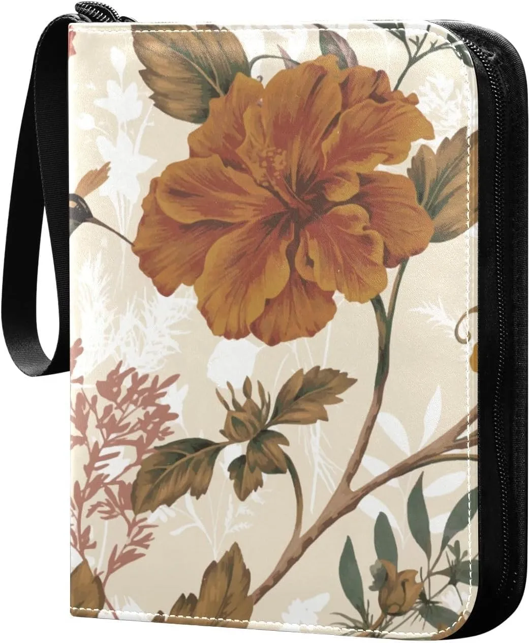 Retro-colorful Flowers Print Card Binder 4 Pocket, Fits 400 Cards,Trading Card Binder with Sleeves, Waterproof Sports Card Binder with Zip Collectible Trading Card Albums for Collectible Game Cards MT
