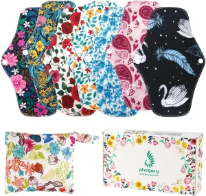 Reusable Menstrual Pads, Bamboo Cloth Pads for Heavy Flow with Wet Bag, Large Sanitary Pad Set with Wings for Women, Washable Overnight Cloth Panty Liners Period Pad (7 in 1, 25.4cm 4 Layers)