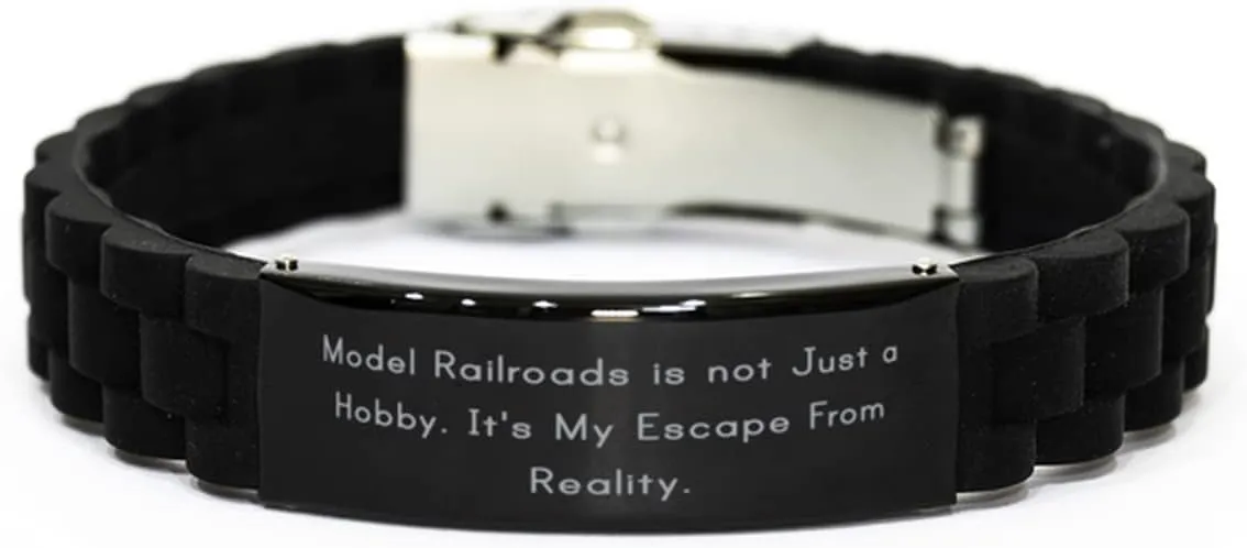 Reusable Model Railroads Black Glidelock Clasp Bracelet, Model Railroads is not Just a., Gag Gifts for Friends, Birthday Gifts, Model Trains, Train Sets, Toy Trains, Railway
