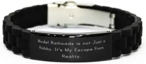Reusable Model Railroads Black Glidelock Clasp Bracelet, Model Railroads is not Just a., Gag Gifts for Friends, Birthday Gifts, Model Trains, Train Sets, Toy Trains, Railway