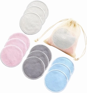 Reusable Bamboo Makeup Remover Pads – 10 Pcs Pack Soft Bamboo Cotton Rounds with Laundry Bag – Eco-Friendly, Washable Facial Cleansing Pads for All Skin Types – Sustainable Makeup Remover Set