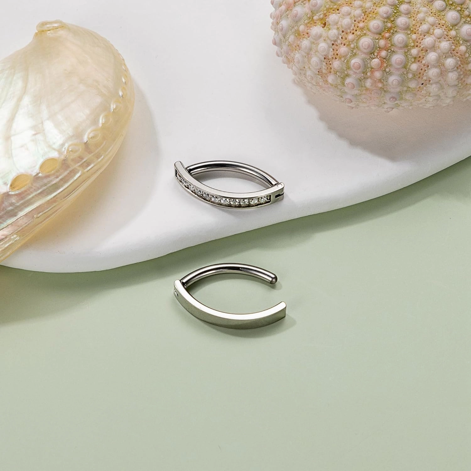 REVOLIA 2Pcs 14G G23 Solid Titanium Clicker Belly Button Rings for Women Hypoallergenic Cliker Belly Rings CZ Simple Reverse Navel Rings Pure Titanium for Sensitive Skin 10/12MM