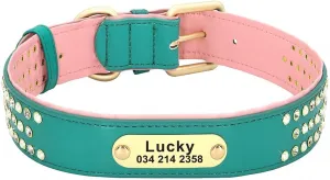 Rhinestone Custom Dog Collars Leather Personalized Crystal Pet Collar Padded Collars Adjustable for Small Medium Large Dogs Blue L
