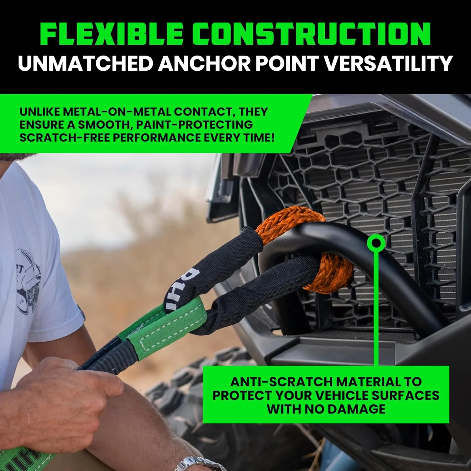 Rhino USA Synthetic Soft Shackle Rope (2-Pack) - 3/8 Inch x 22 Inch (31,400lb Min Break Strength) Offroad Soft Shackle Recovery Kit for Truck, UTV, ATV - Compatible with Jeep, Toyota, Ford & More!